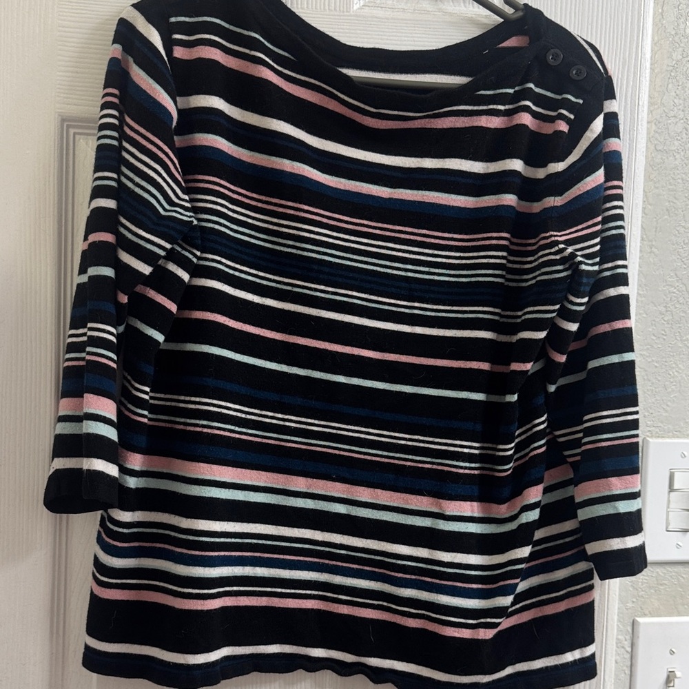 JCPenney Striped Crew Neck Sweater - Black, Pink, Blue, White